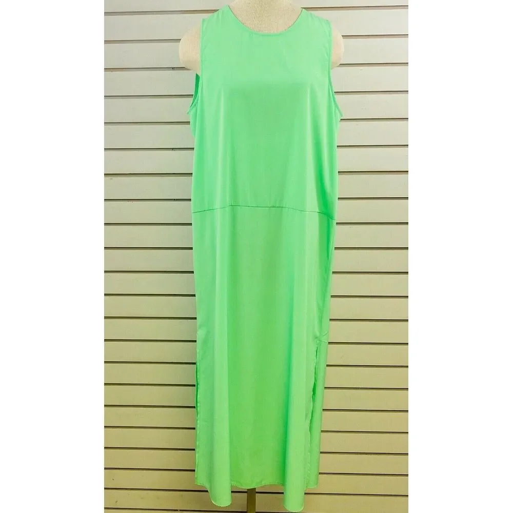Womens L J Crew Maxi Tank Dress Sea Mist Green Side Slit Polyester Sleeveless‎